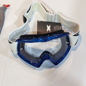 NEW WITH TAGS The X Brand Blue Youth Motor Sports Goggles Adjustable Strap